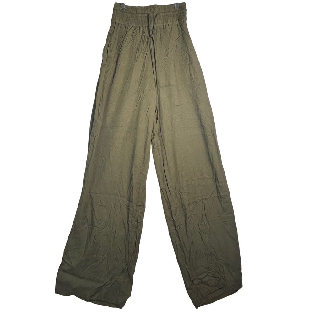 Melrose and Market Olive Green Wide Leg Pants Elastic Waist Drawstring XS